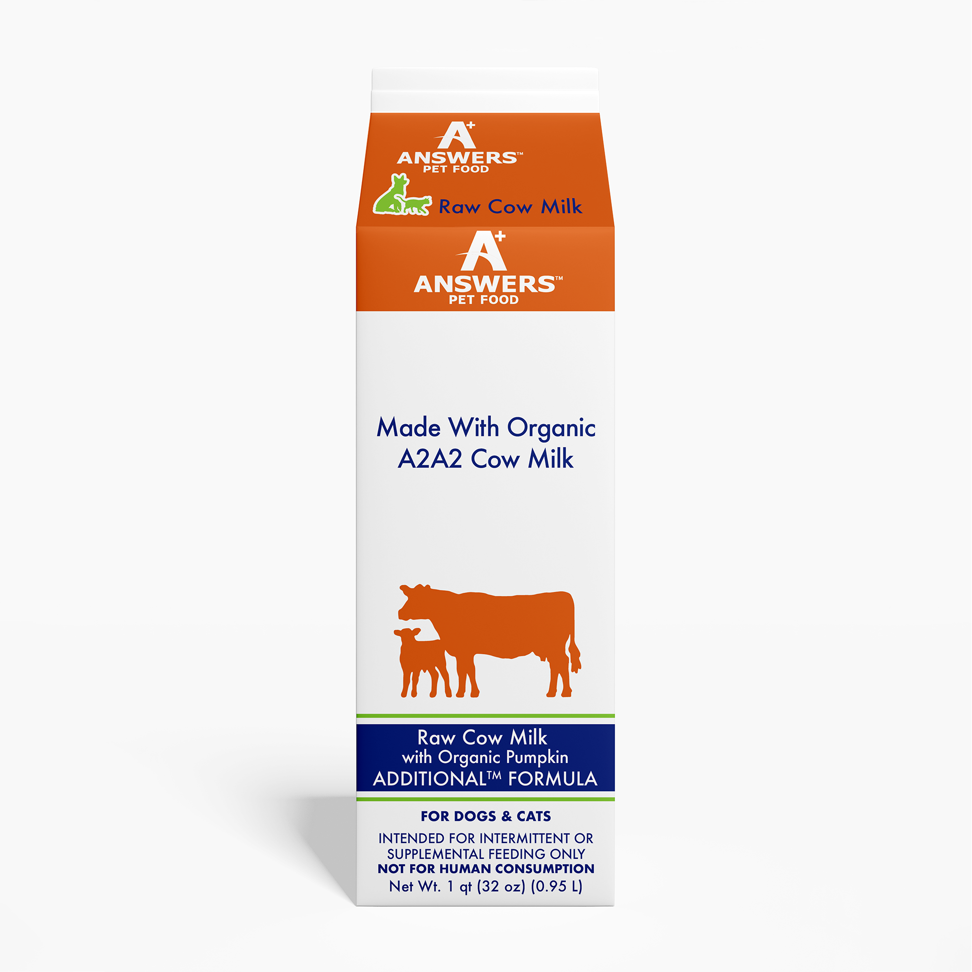 Answers Pet Food Raw Cow Milk with Organic Pumpkin for Cats and Dogs