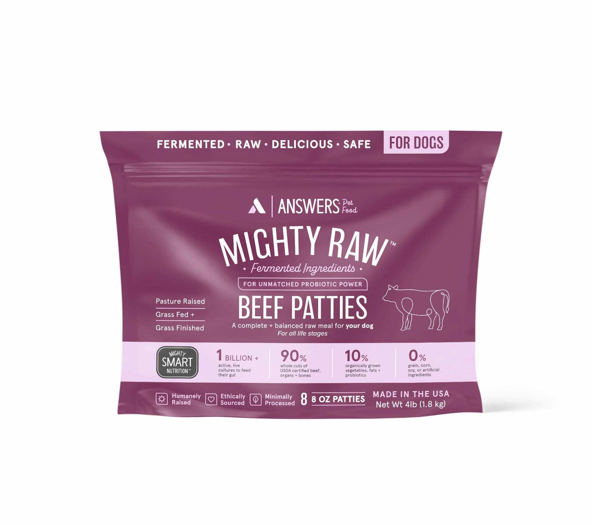 Answers Pet Food Mighty Raw Fermented Beef Patties for Dogs