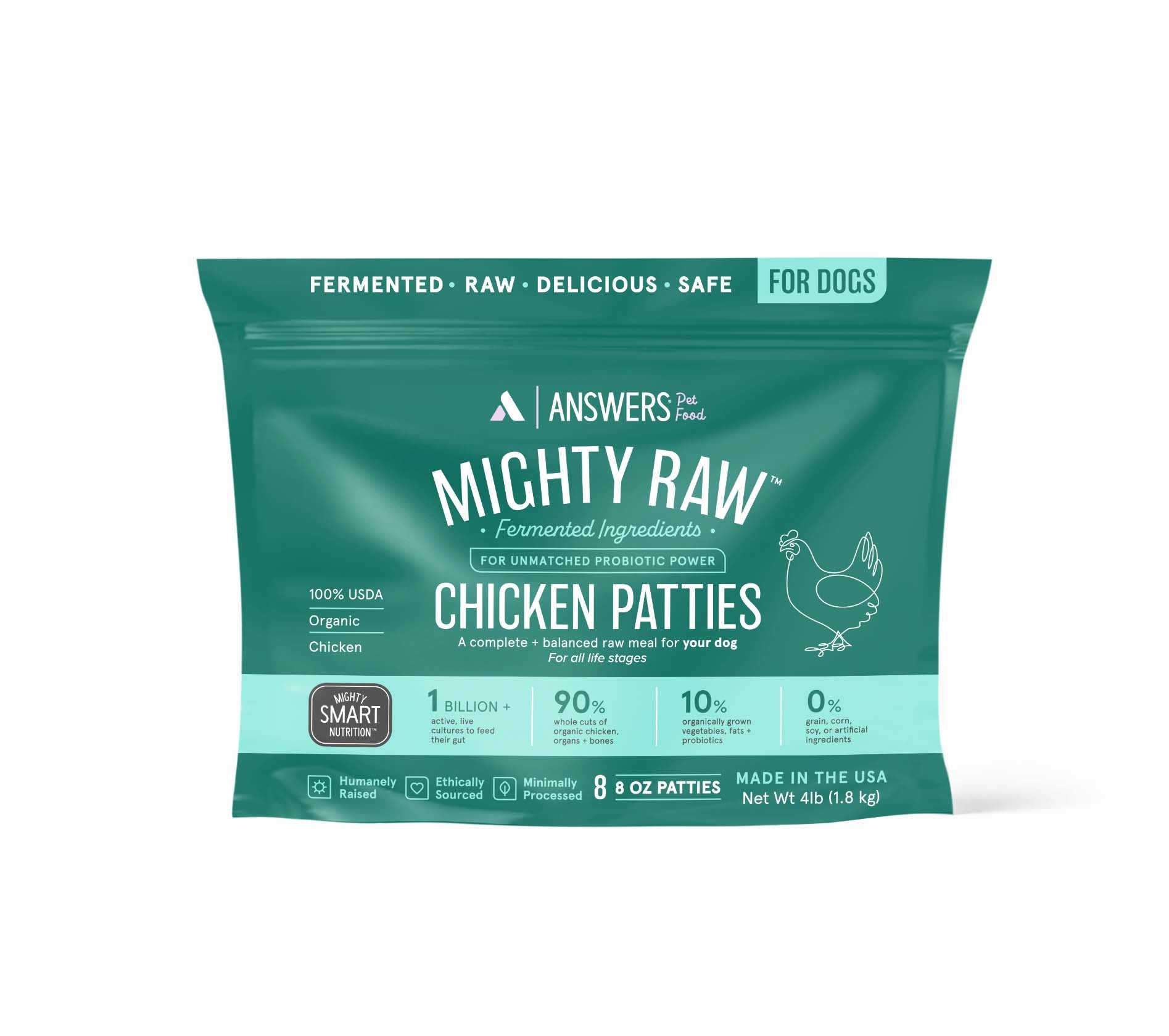 Answers Pet Food Mighty Raw Fermented Chicken Patties for Dogs