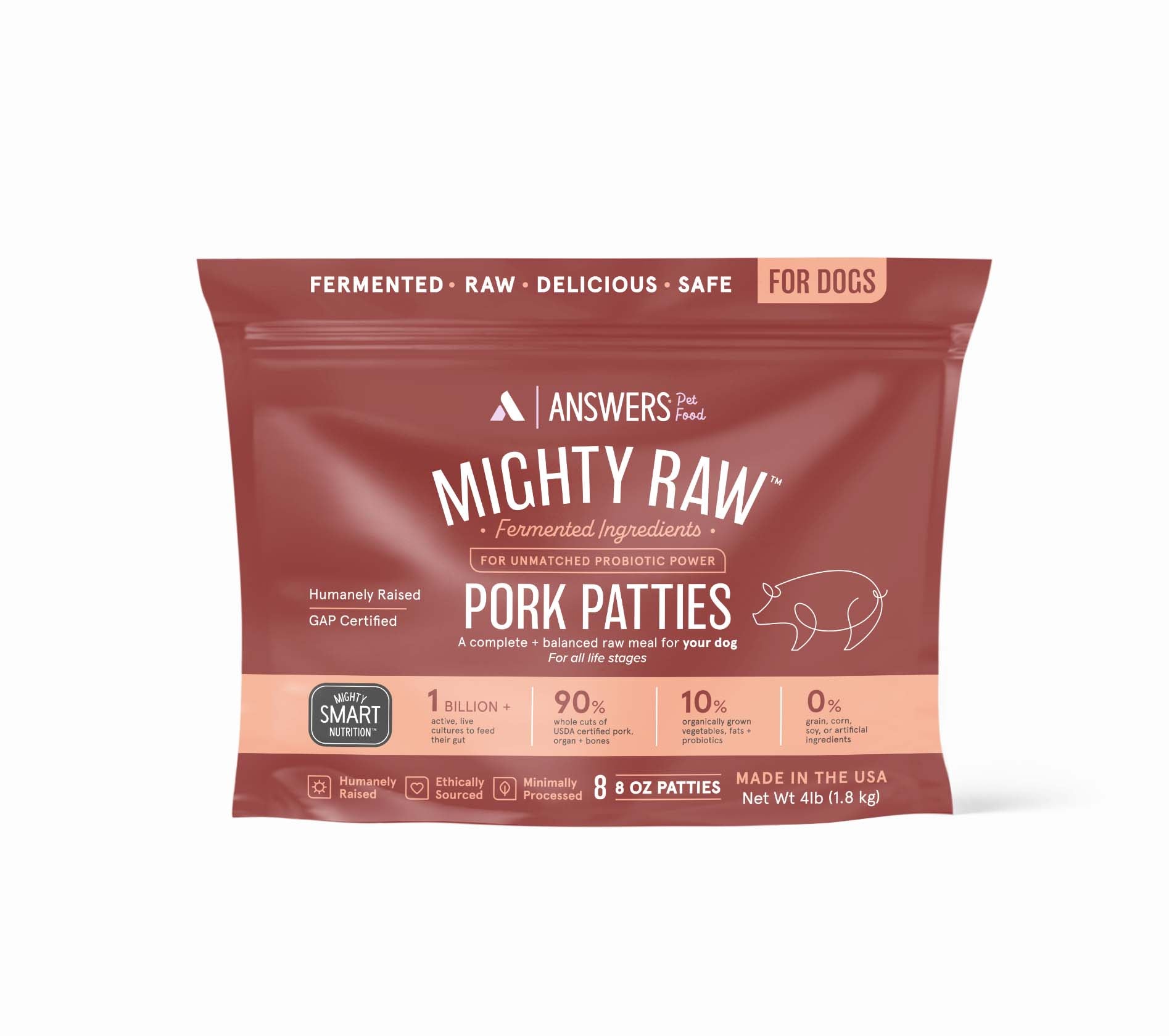 Answers Pet Food Mighty Raw Fermented Pork Patties for Dogs