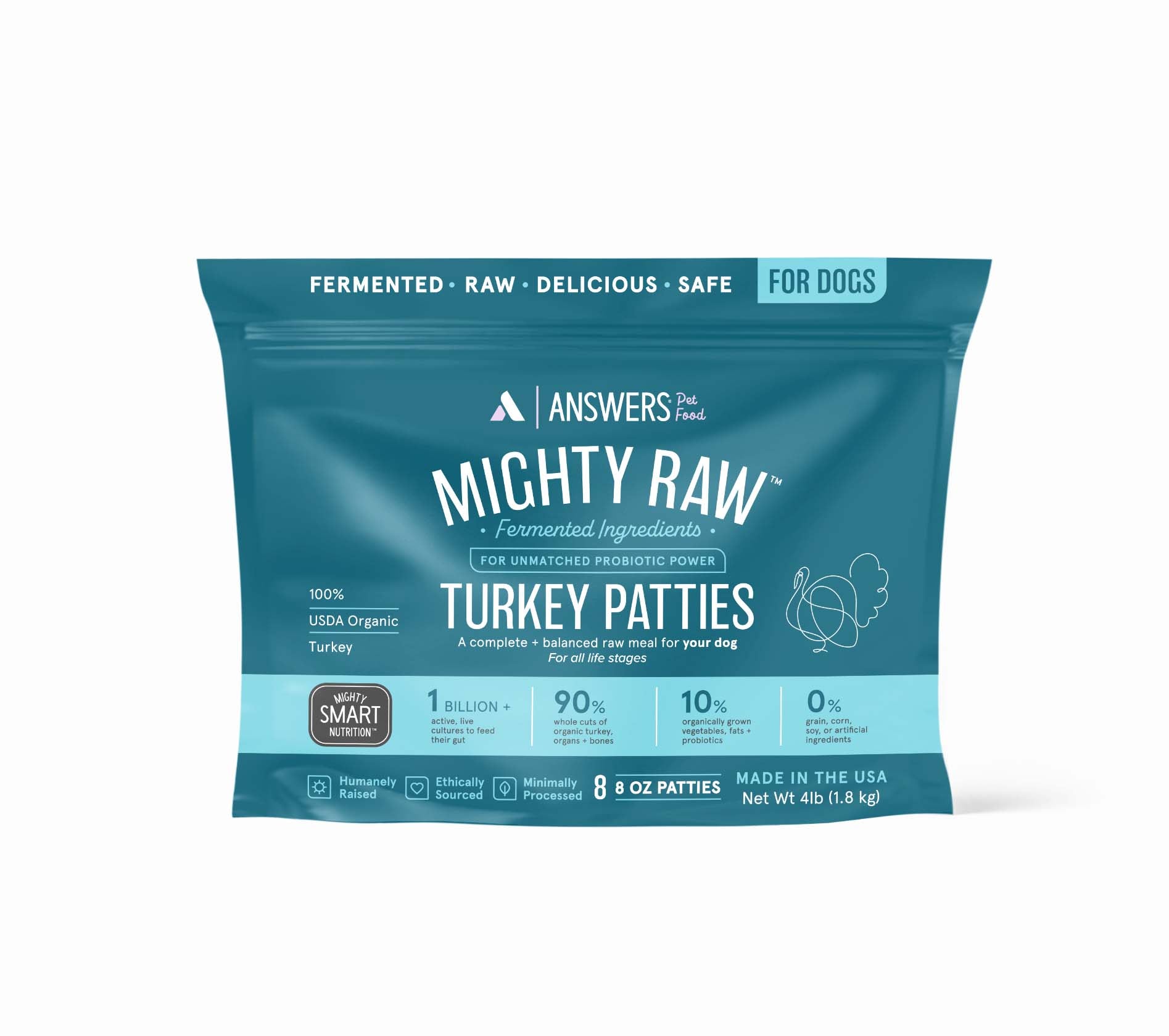 Answers Pet Food Mighty Raw Fermented Turkey Patties for Dogs